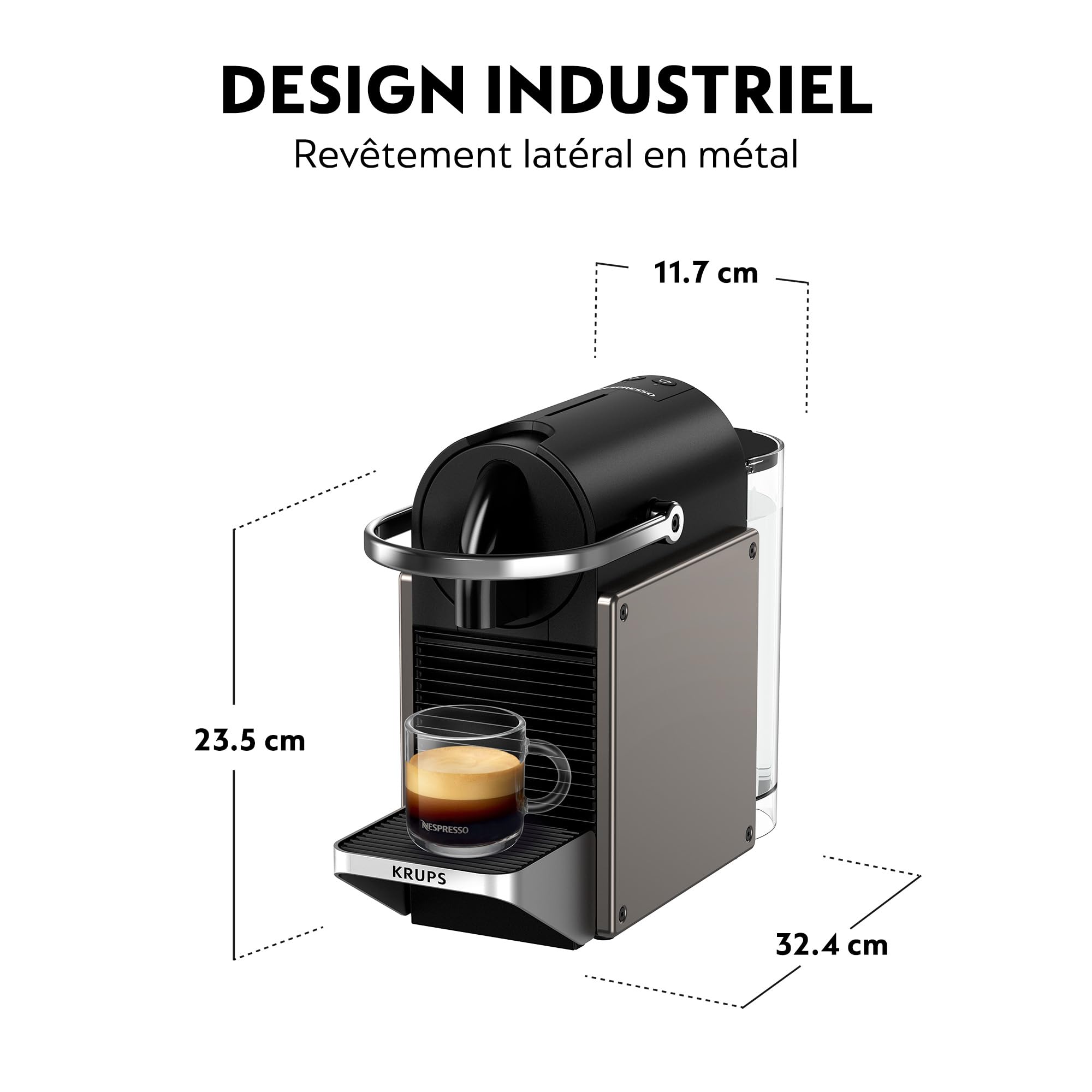 Machine à Café Pixie Titane - Compacte au Style Industriel